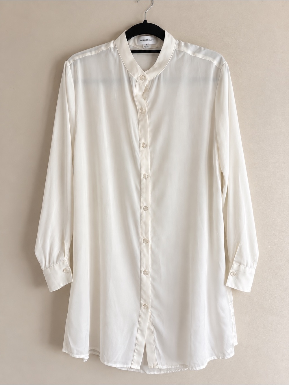 summersalt Cream Mandarin Collar Longline Button-Down Shirt